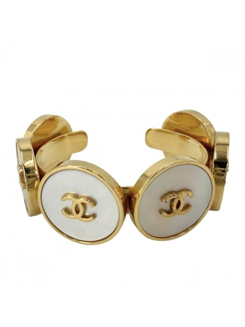 Chanel Bangle CC Logo Vintage Gold Plated White Bracelet